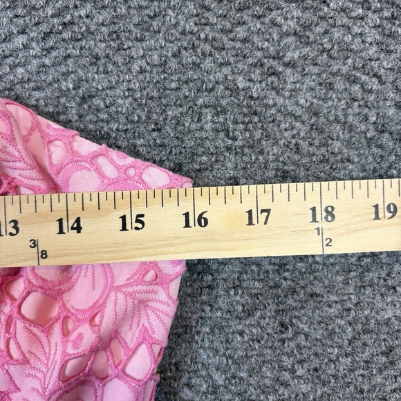 Lilly Pulitzer Sz 4 Pink Embroidered Floral Ribbon Belt Strapless Dress Cotton - Picture 8 of 10
